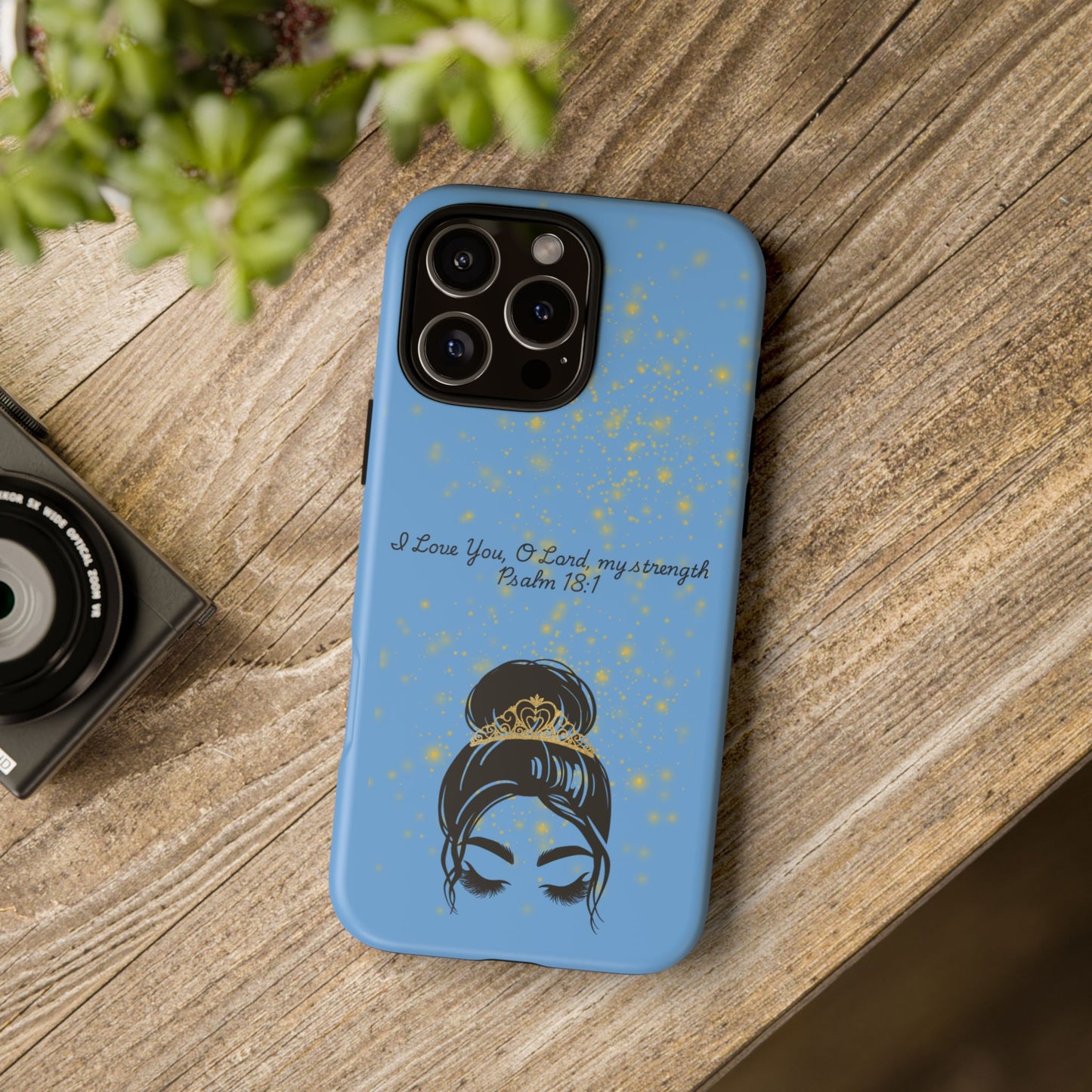 Messy Bun Crown Illustration Tough Case | Psalm 18:1 Scripture Phone Case